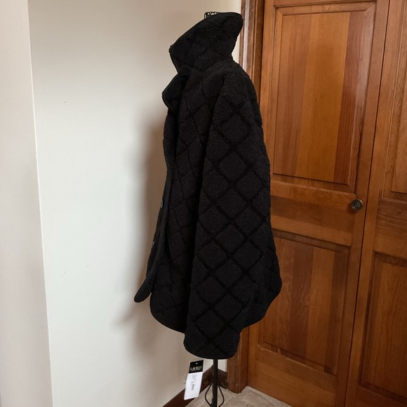Lauren Ralph Lauren Faux Shearling Pea Coat - Black, Large, New - Picture 3 of 10